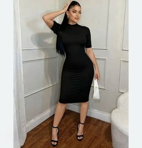 Elegant Black Mock Neck Midi Dress