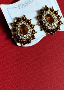 Vintage Amber &amp; Crystal Earrings
