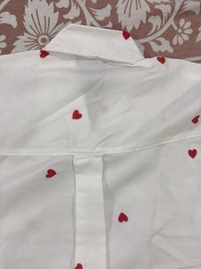 NEW White Heart Print Button-Up Shirt