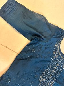 Embellished Teal Kurta with Dupatta