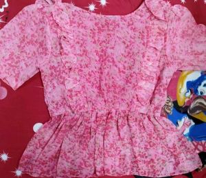 Pink Floral Ruffle Sleeve Top