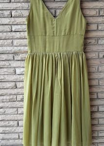 Olive Green Beaded V-Neck Midi Dress