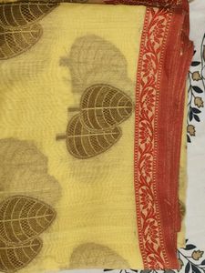 Elegant Yellow Saree with Leaf Print