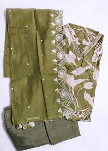 Elegant Green Unstitched Kurta Set with Dupatta