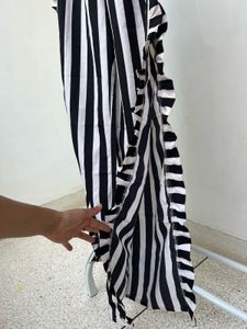 Striped Ruffle Detail Slit Pants