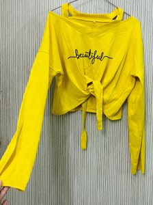 Yellow "Beautiful" Tie-Front Crop Top