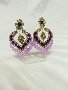 Lightweight Designer Purple & Gold Dangle Earrings