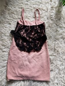 Elegant Pink &amp; Black Lace Dress
