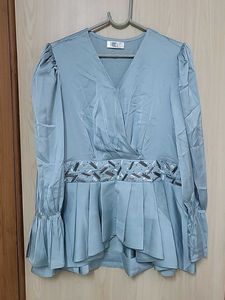 Elegant Blue Satin Peplum Top