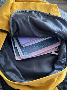 Yellow Backpack with "Escape plan" Text