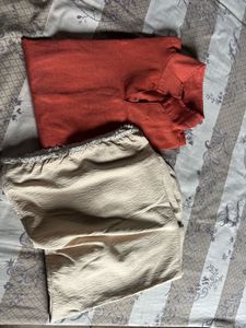 Rust Orange Kurta Set with Cream Bottom