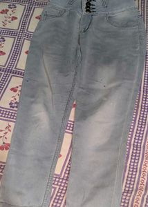 Light Blue High-Waist Button Detail Denim Jeans |