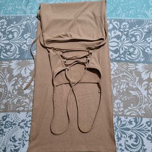 Elegant Beige Ribbed Maxi Dress