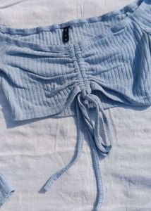 Blue Ruched Off-Shoulder Top