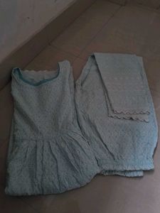 100% cotton Light Blue Chikankari Kurta pant Set