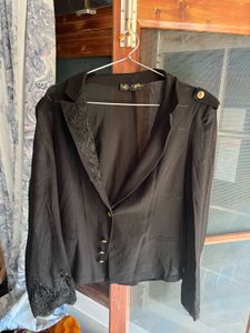 Stylish Black Blazer with Lace Detail