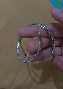 Silver Diamond Embellished Circular Hoop Earrings