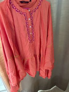 Coral Striped Embroidered Tunic