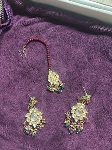 Kundan Maang Tikka &amp; Earrings Set