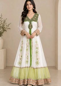 Embellished White & Green Dress