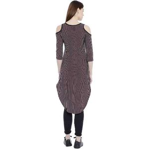 Women's Striped Cold Shoulder Asymmetrical Dress