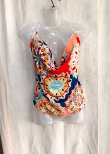 1110. Boho Halter Neck Print Top