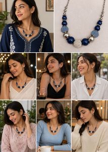 Chunky Blue Beaded Statement Necklace