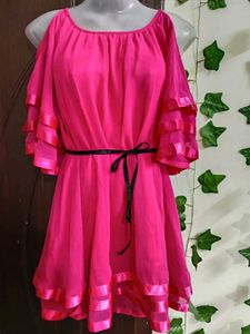 Vibrant Pink Cold Shoulder Dress