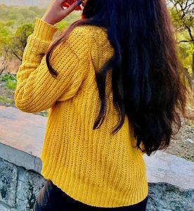 Mustard Knit Heart Sweater