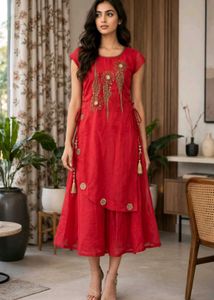 Vibrant Red Embellished Kurta