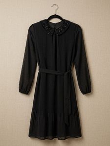Elegant Black Beaded Collar Dress
