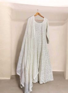 White Anarkali Gown with Dupatta