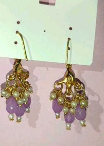 Purple Beaded Dangle Earrings