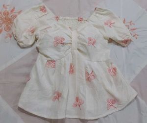 White Puff Sleeve Top with Floral Print
