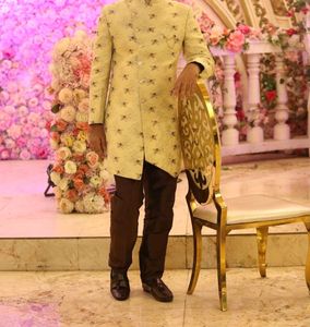 Men Wedding Pista Green Embroidery IndoWestern Set