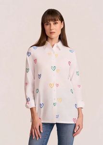Chic Heart Print Button-Down Shirt