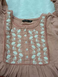 Peach Embroidered Cotton Top