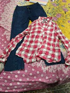 Stylish Plaid Shirt & Denim Jeans