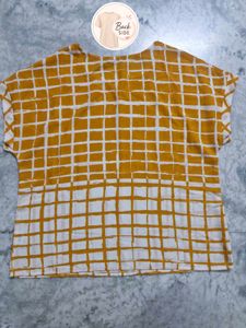Yellow &amp; White Grid Print Top