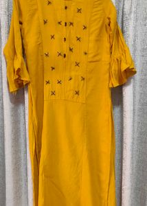 Mustard Yellow Embellished Kurti