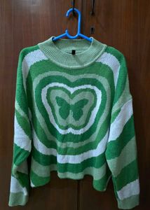 H&M Green Butterfly Heart Knit Sweater