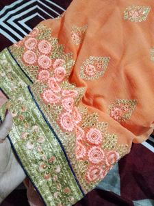 Elegant Peach Embroidered Saree