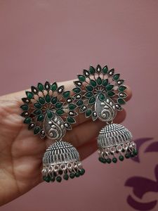 Green Stone Jhumka Earrings (NEW)