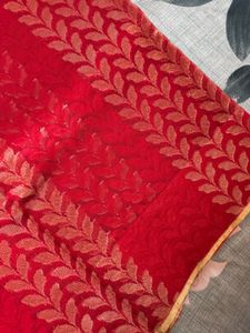 Elegant Red &amp; Gold Brocade Saree