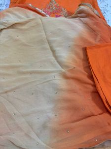 Elegant Beige Kurta Set with Orange Dupatta