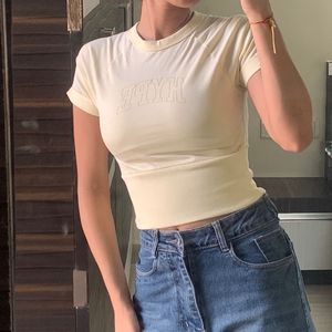 Butter Yellow Cropped Graphic T-Shirt