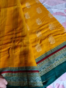 Vibrant Yellow Saree with Green Border
