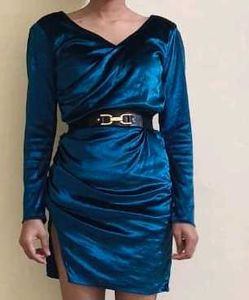Elegant Teal Ruched Mini Dress