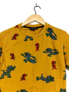 Mustard Yellow Printed Crop T-shirt