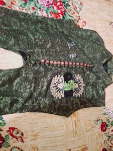 Stylish Olive Green Embellished Blouse